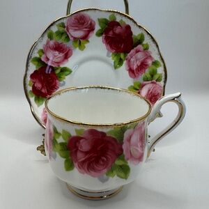 Royal Albert Old English Rose Tea Cup and Saucer Set.
